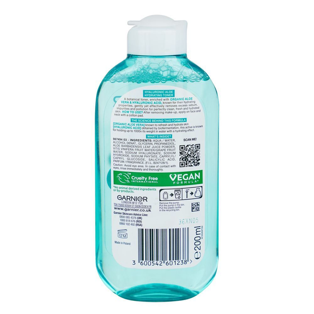 Garnier Skin Active Hyaluronic Aloe Toner, For All Skin Types, 200ml