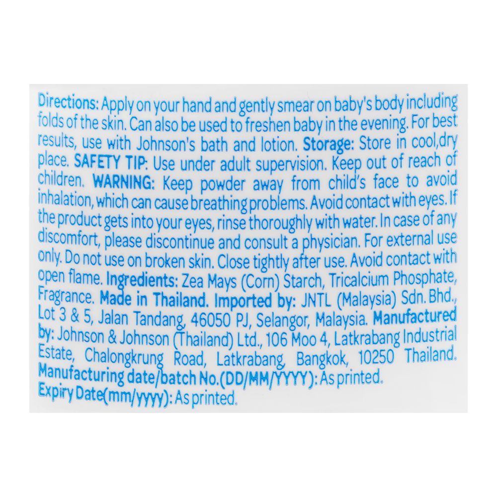 Johnson's Blossom Cornstarch Baby Powder, Paraben & Phthalates Free, 200g, Thai