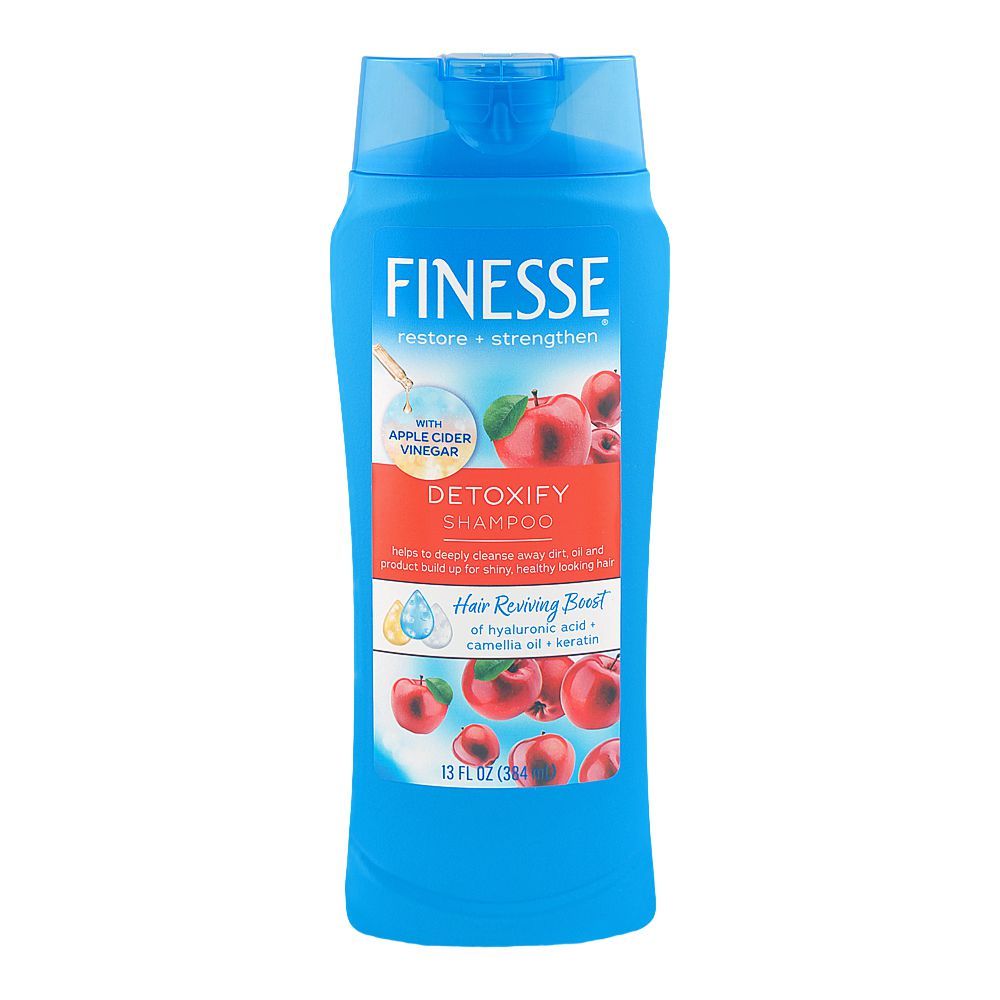Finesse Restore + Strengthen Detoxify Shampoo, Hyaluronic Acid + Camelia Oil + Keratin, For Soft & Shiny Hair, 384ml