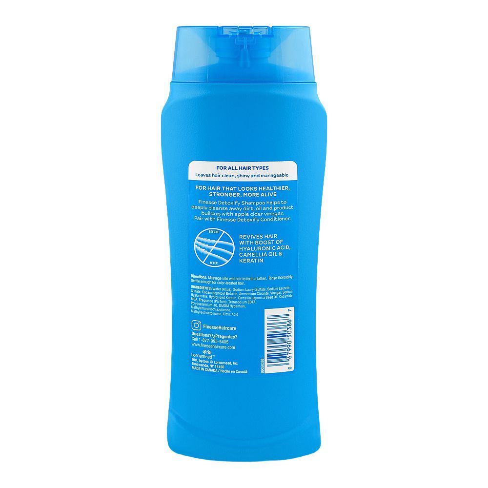 Finesse Restore + Strengthen Detoxify Shampoo, Hyaluronic Acid + Camelia Oil + Keratin, For Soft & Shiny Hair, 384ml