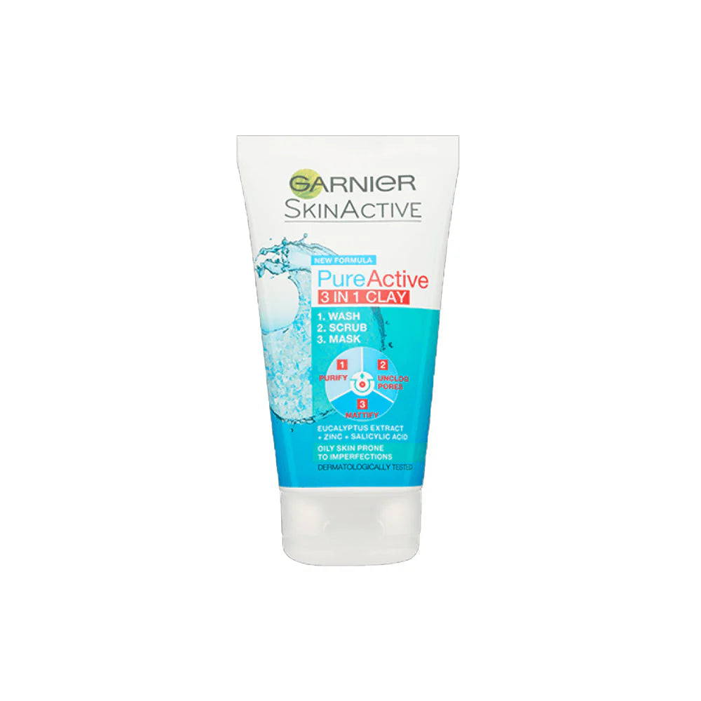 GARNIER PURE ACTIVE 3IN1 CLAY FACEWASH 50ML