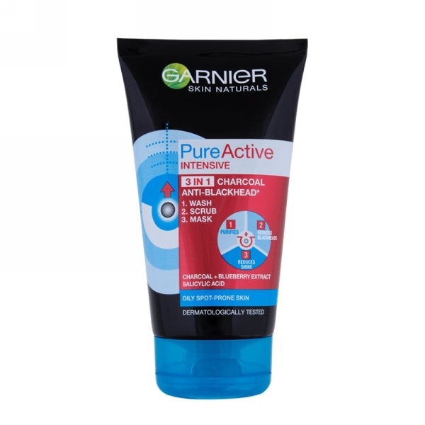 GARINER PURE ACTIVE INTENSIVE CHARCOAL FACE WASH 50ML