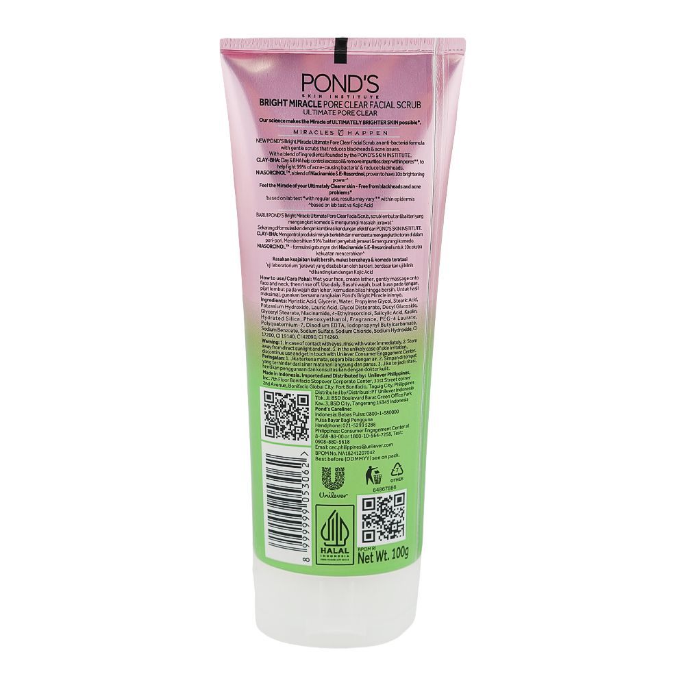 Pond's Bright Miracle Clay-BHA Niasorcinol Facial Scrub, For Acne-Prone Skin, 100g