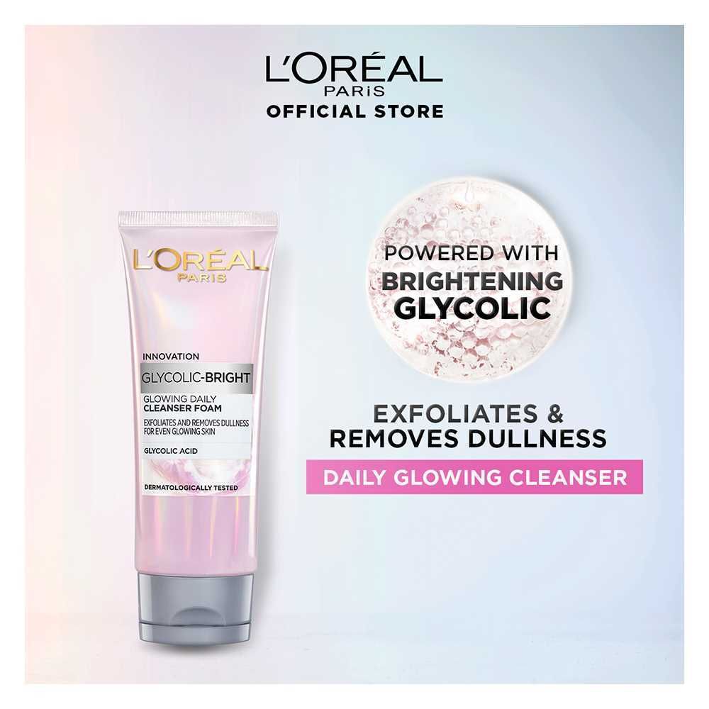 L'Oreal Paris Glycolic-Bright Glowing Daily Face Wash, For Even Glowing Skin, 100ml -