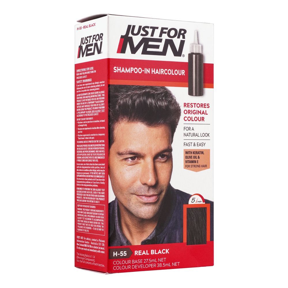 JUST FOR MEN SHAMPOO IN HAIR COLOUR H-55 REAL BLACK