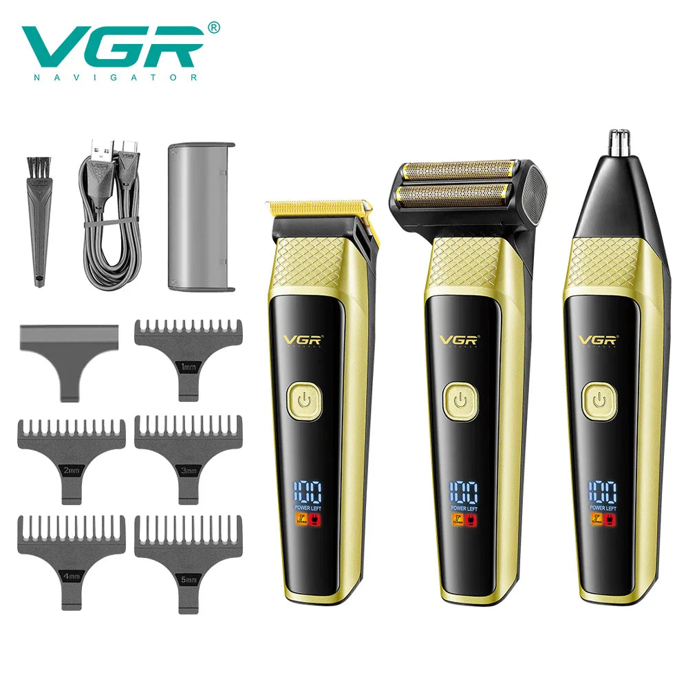 VGR V-366 Professional 3-in-1 Hair Trimmer & Shaver Machine for Men | Rechargeable Nose & Beard Clipper Set